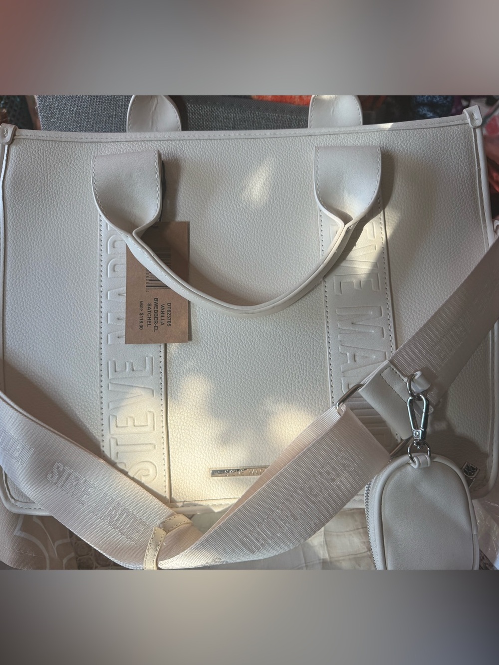 Structured Neutral Tote Bag with Removable Strap Steve Madden